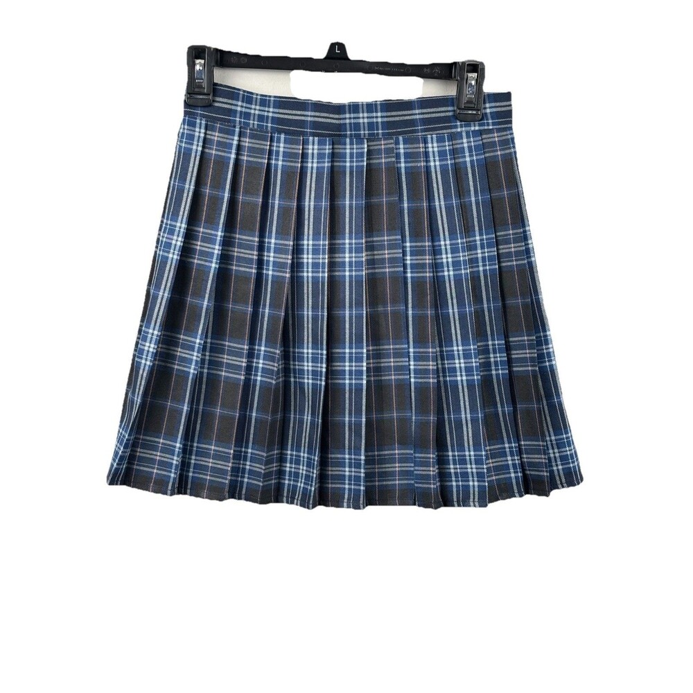 Hug Sunshine NWT Schoolgirl Mini Skirt Medium Blue Black Tan Plaid Pleated